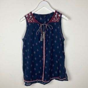 Lucky Brand Flowy blue tank top with red and white accents